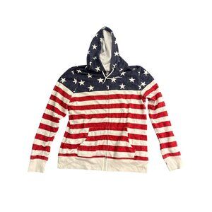 Old Navy American Flag Zip-Up Hoodie L Cotton Blend